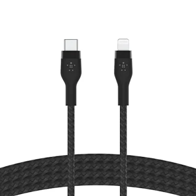 Bild av Belkin BoostCharge Pro Flex Flätad USB Type C till Lightning kabel (1 m/3,3 FT), MFi certifierad 20 W snabbladdning PD strömförsörjning för iPhone 13, 12, 11, Pro, Max, Mini, SE, iPad och mer svart