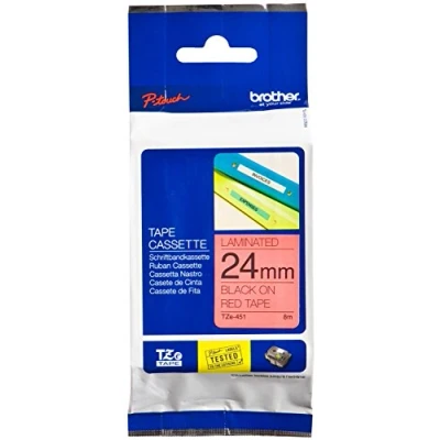 Bild av Brother TZe 451 24 mm (B) x 8 m (L) Märkningstejp kassett laminerad bror äkta tillbehör svart på röd