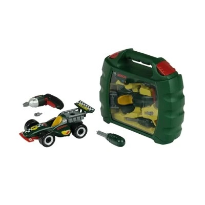Bild av Theo Klein 8375 Bosch Grand Prix väska Med Ixolino batteridriven skruvdragare Racerbilar i 10 delar som kan plockas isär Mått: 32 cm x 26 9 Leksak för barn från 3 år