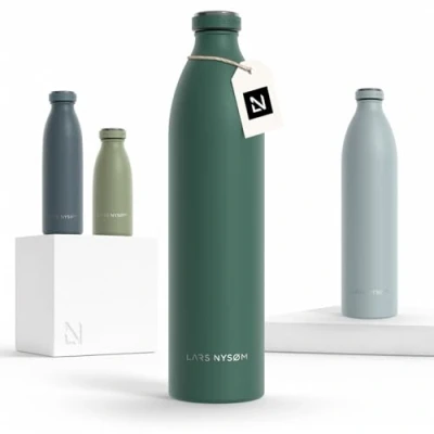 Bild av LARS NYSØM rostfri Vattenflaska 350ml, 500ml, 750ml, 1L, 1,5 liter Termosflaska lämplig för kolsyrat läckagesäker sport, utomhus, skola (Pine Green, 1500ml)