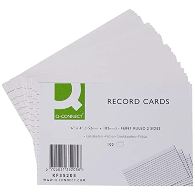 Bild av Q Connect indexkort, fint linjerat, 15 x 10 cm, vit, 100 stycken