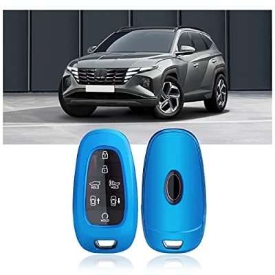 Bild av SHAOHAO nyckel fodral kompatibelt med Hyundai Tucson NX4 2021 2022 2023 2024, IONIQ 5 TPU silikon bilnyckel nyckelfodral bilfjärrkontroller skyddsfodral nyckelskydd (blå)