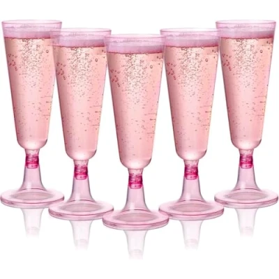 Bild av MATANA 24 Premium Eleganta Rosa Plast Champagneglas, 150 ml Återanvändbara Skålar, Cocktail Proseccoglas för Bröllop, Födelsedagar, Jul, Brudfester, Temafester