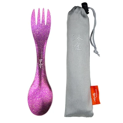Bild av TiTo Titan Spork 2 i 1 ultralätt sked gaffel servis för utomhus camping, backpacking, vandring, resor, picknick och hem med väska (rosa)