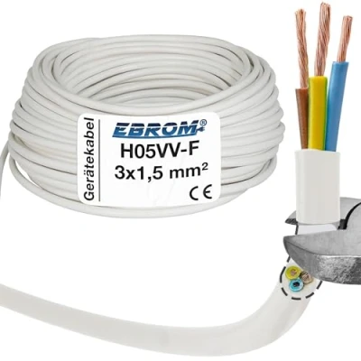 Bild av Slangledning enhetskabel H05VV F 3G1,5 mm² 3 x 1,5 vit 5/10 eller 25 meter valbar ditt val: mm2 längd: 5