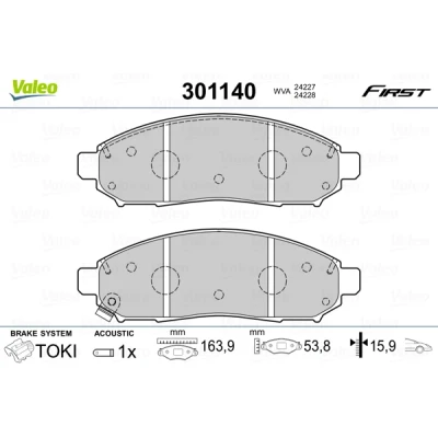 Bild av VALEO 301140 Jeu de plaquettes frein FIRST Essieu avant contact signal d&#039;usure inclus sans tôle anti bruit NISSAN: NP300 Navara Pick up