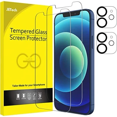 Bild av JETech Skärmskydd för iPhone 12 6,1 Tum med Kameralinsskydd, Screen Protector Härdat Glas Film, 2 Pack Varje