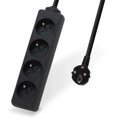 Bild av Waytex 52131 grenuttag med 4 eluttag 16A 2P+T kabel längd 3,00 m, barnsäkerhet, CE NF, svart