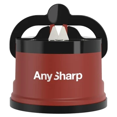 Bild av AnySharp Knivslipare, Hands Free Säkerhet, PowerGrip Sugkopp, Säkert vässar alla köksknivar, Idealisk för härdat stål &amp; tandade, Kompakt, Röd