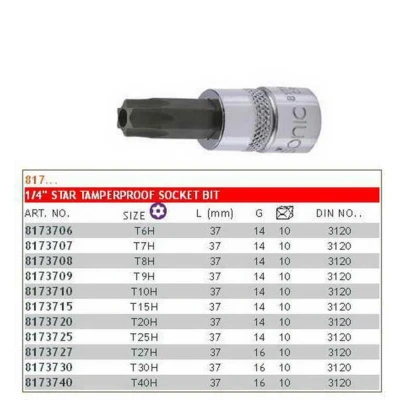 Bild av SONIC 8173725 Hylsverktyg 1/4tum Torx TR DIN 3120 T25H Krom vanadium stål