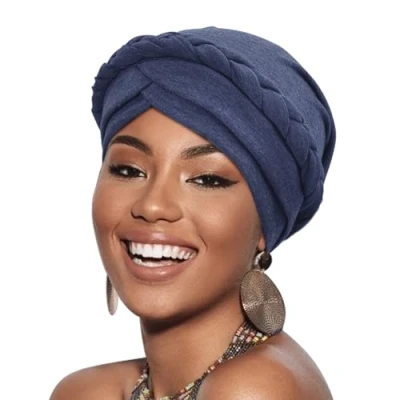 Bild av DRESHOW Kvinnor Turban Förbindning Tvinnad Fläta Hårskydd Omslag Hatt Afrikansk Mössa Huvudbonader Chemo Cancer Keps