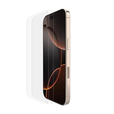 Bild av Belkin ScreenForce TemperedGlass skärmskydd för iPhone 16 Pro, tunt, kristallklart, reptåligt, genomskinlig, applicering utan luftbubblor, härdat glas 2 pack