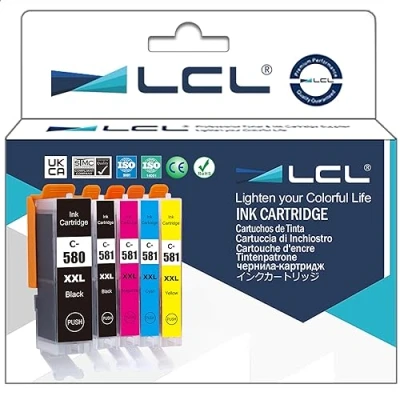 Bild av LCL Bläckpatron kompatibel PGI 580 580XL 580XXL 27 ML CLI 581 581XL 581XXL 12,5 (1PGBK 1svart 1Cyan 1magenta 1 gul) ersättning för Canon Pixma TR7550 TR8550 TS6150 TS615140