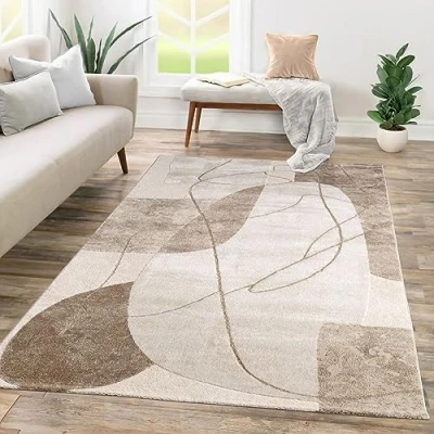 Bild av Matta Med Kort Stapel För Vardagsrum Sovrum Hall Abstrakt 3D Geometrisk, Färg:Beige Sand, Storlek:160x230 cm