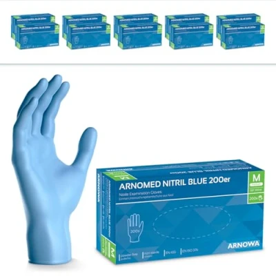 Bild av ARNOMED engångshandskar blå, M, nitrilhandskar med 2000 st, puderfria engångshandskar, latexfria gummihandskar, finns i S, L &amp; XL