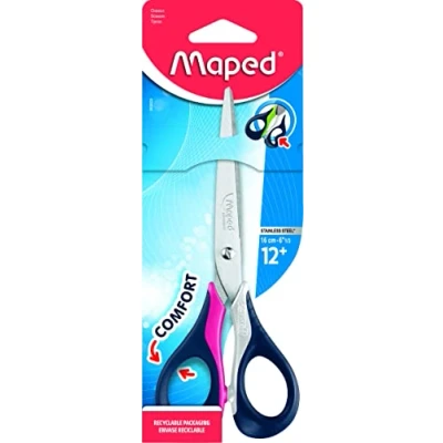 Bild av Maped Hantverkssax SensorSOFT, 16 cm, flexibla och ergonomiska handtag, spetsig röd svart, blå rosa svart