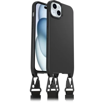 Bild av Otterbox React Lanyard Case med MagSafe för iPhone 15 Plus/iPhone 14 Plus, skyddande skal justerbart och avtagtart band, testad till militärstandard, Svart, Utan retailförpackning