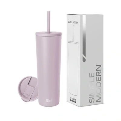 Bild av Simple Modern Isolerad Tumbler med Sugrör och Lock Iskaffekopp Återanvändbar Rostfritt Stål Vattenflaska Resemugg Gåvor för kvinnor män Klassisk samling 830 ml (38 oz) Lavendeldimma