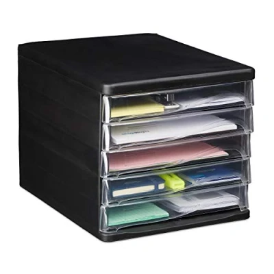 Bild av Relaxdays Lådlåda för dokumentförvaring, 5 lådor, kontorsmaterial, DIN A4, brev, HBT 24,5 x 26,5 34 cm, svart