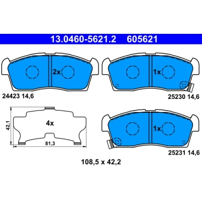 Bild av ATE 13.0460 5621.2 Jeu de plaquettes frein avec indicateur d&#039;usure tôle anti bruit SUZUKI: Alto VI, PEUGEOT: iOn 3/5 portes