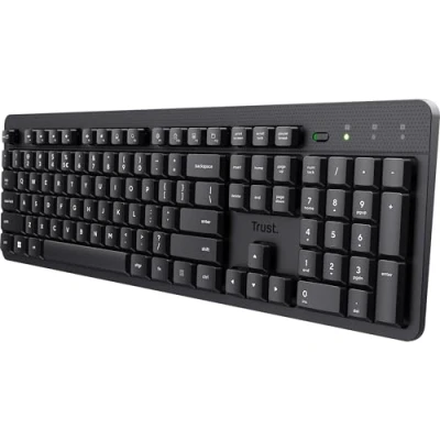 Bild av Trust Ody II tyst trådlöst tangentbord QWERTY US layout, flytande lågprofilstangenter, spilltålig, USB mikromottagare 2,4 GHz, full storlek för PC, laptop, Mac svart