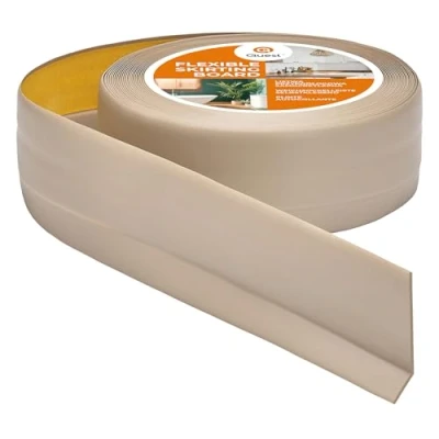 Bild av Quest Självhäftande mjuk golvlist 50 mm x 20 böjlist slutremsa för kök badrum tätningstejp PVC flexibel vattentät dekorativ 15 meter beige