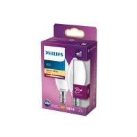Bild av Philips Classic LED ljuskälla, 25W, E14, B35, Frostat glas, varmvitt ljus, 2700 kelvin, 15 000 timmar, Ej dimbar, 2 pack