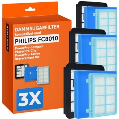 Bild av Supply Guy 3 filter kompatibel med Philips PowerPro Active/Power Pro Compact/Power City för dammsugare 3000 Series 5000 FC9331/09 FC9332/09 FC8010/02