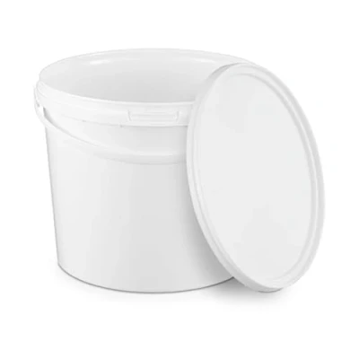 Bild av BenBow Hink med lock 1l vit 5x 1 liter livsmedelssäkert, stabilt, lufttätt, läckagesäkert, luktfritt plasthink handtag tom