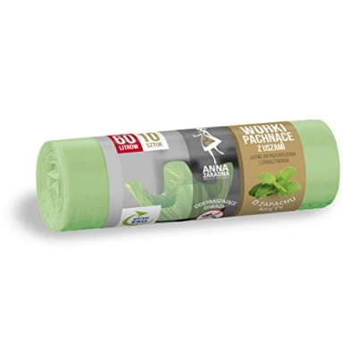Bild av ANNA ZARADNA ST AZ 038107 soppåse med handtag 60 l stark 1 pack 10 stycken myntdoft soppsäck sopsäck för hushållsavfall kontor av HDLD folie färg grön