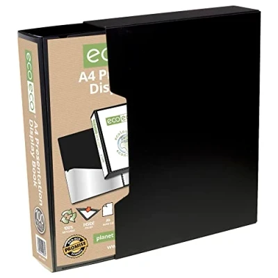 Bild av eco A4 storlek 50% återvunnen 100 fickor svart presentationsbok, förvaringsfodral, portfölj, konstmapp med plasthylsor displaybox