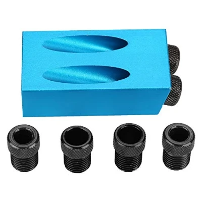 Bild av Pocket Hole Jig Kit System, 15 Grad Holzarbeiten Guide Oblique Positionierer 6/8 / 10mm Holz Locator Blau