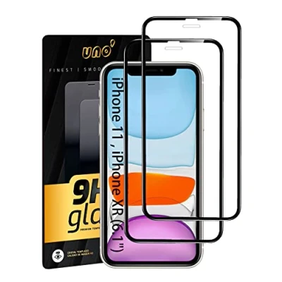 Bild av En&#039; 2 st skärmskydd för iPhone 11/XR (6,1 tum), 9H härdat glas, heltäckt med böjda kanter, ultrastående, transparent, repfri, anti fingeravtryck, inga bubblor.