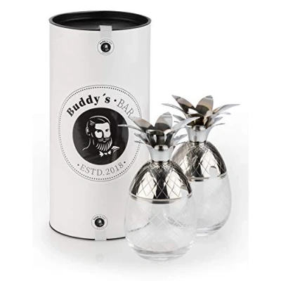 Bild av Buddy&#039;s Bar 2 x ananas cocktailkoppar 350 ml, ananasmugg, kopp i rostfritt stål med glaselement livsmedelssäker, presentask, pack stål/glas