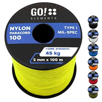 Bild av GO!elements 100 m paracord 2 mm rep av slitstark nylonsladd typ I överlevnadssnöre upp till 45 kg lämplig som universalrep, repsnöre, murrep, färg: röd