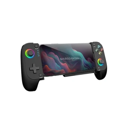 Bild av MARSGAMING MGPX, Bluetooth 5.0 Gamepad 2i1, RGB Neon, Dubbel Vibration och Turbo funktion, Stöd Smartphones Upp till 6.8&quot;, Handkontroll Kompatibel med PC, Android, iOS Konsoler, USB C, Svart