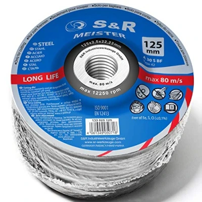 Bild av S&amp;R Metallskärskivor 125 x 2 mm A30 S BF T42 för vinkelslip (5 tum 80 tum). Förpackning med 25 skärhjul Stål, Inox Metall