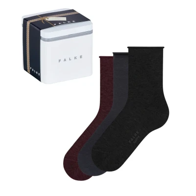 Bild av FALKE dam Happy Box Uni 3 pack strumpor andas bomull förstärkta damstrumpor med tryckfri rulllinning en allrounder för affärer och vardag multipack i presentförpackning par, Flerfärgad (sortiment