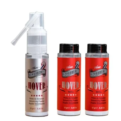 Bild av Beardburys Hover Volume Hair Powder och 2 Refills Pack, starkt hållfast matt finish Hårstylingpulver med naturligt flexibelt grepp, ger textur volym till fint hår, 12 g vardera
