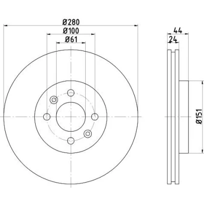 Bild av TEXTAR 92113900 Disque de frein 280 24 04/06 100 ventilé l&#039;extérieur sans boulon fix roue, moyeu roue RENAULT: CLIO 2, SCENIC 2