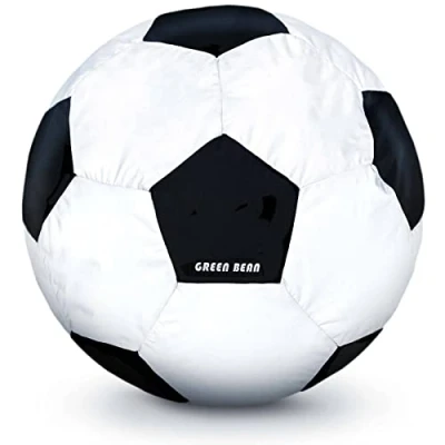 Bild av Green Bean© Fotboll Sittsäck fylled med 300L EPS pärlor Barn &amp; Vuxna 110cm Stor Sittpuff Liggkudde Lounge Stol Sittdyna Tvättbart Öerdrag Gaming Fåtölj Vit