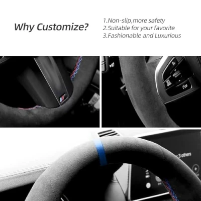 Bild av HandStitch Alcantara rattskydd för BMW G20 G21 F40 F44 G22 G26 G30 G31 G32 G11 16 G01 G02 G05 G06 G07 G29