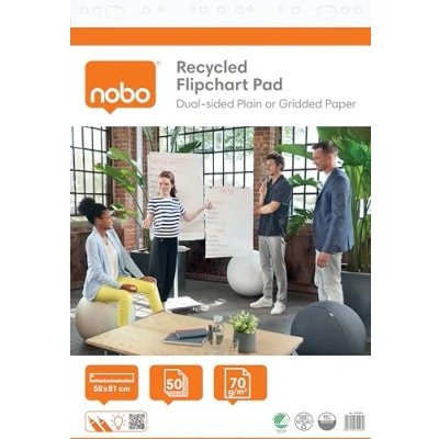 Bild av Nobo Premium Flipchart Recycled paper Pad 600x890mm Reversible Plain or Gridded 50 Sheet 70gsm 1 Pack Rolled