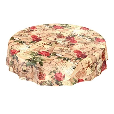 Bild av Oldtime rosor vaxad bordsduk, tvättbar, beige, 100 cm, vaxduk, flerfärgad, rund, 120 cm