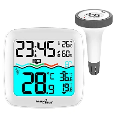 Bild av GreenBlue GB216 Digital Trådlös Pooltermometer Med Väderstation Temperaturstation Inomhustemperatur Vattentemperatur Flytande Termometer Pool SPA DCF Radioklockfunktion