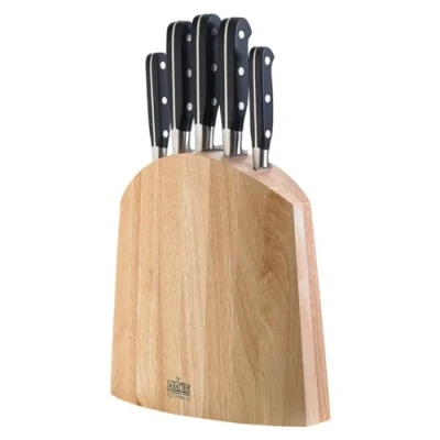 Bild av Richardson Sheffield V SABATIER knivblock, 5 delad knivset med block: Universalkniv, kökskniv, kockkniv, skinkkniv, brödkniv, härdat bladstål, mycket vass