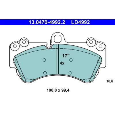 Bild av ATE Ceramic 13.0470 4992.2 Jeu de plaquettes frein préparé pour indicateur d&#039;usure, contact signal d&#039;usure exclu PORSCHE: Cayenne