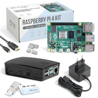 Bild av Raspberry Pi 4 8 GB startkit 64 Edition Officiell strömförsörjning 15 W Officiellt hölje svart 4k Micro HDMI kabel kylflänsset
