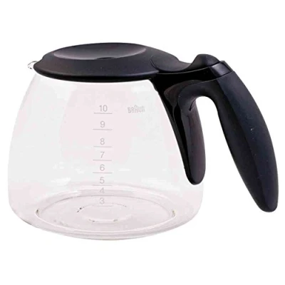 Bild av Braun BRSC012 kaffekanna, glaskaraff med fällbart plastlock, tillbehör för CafeHouse kaffebryggare, upp till 10 koppar, diskmaskinssäker, svart