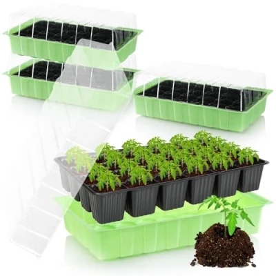 Bild av COM FOUR® 4x inomhusväxthus, tallrikar med flera krukor lock, växtlåda odlingskrukor för 96 plantor, odlingsset blommor, frukt och grönsaker (Odlingsset 3)